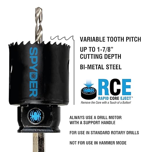 Spyder 27-Piece TCT and Bi-Metal Hole Saw Kit with Hex8 and Hex10 Rapid Core Eject Arbor System and HSS Pilot Bits