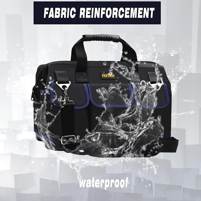 22 Inch Tool Bag, Waterproof Wide Mouth Tool Kit, Heavy Duty Tool Bag Organizer With Shoulder Straps and Molded Base, Tool Storage Package For Screwdrivers, Pliers, Nut Drivers (DarkBlue22IN)