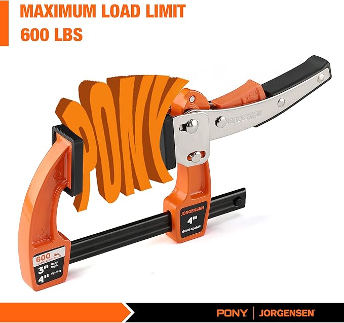 Jorgensen 4-inch Bar Clamp Set, Bar Clamp for Woodworking, Quick Release Gear Clamp with 600 lbs Load Limit - 2 Pack