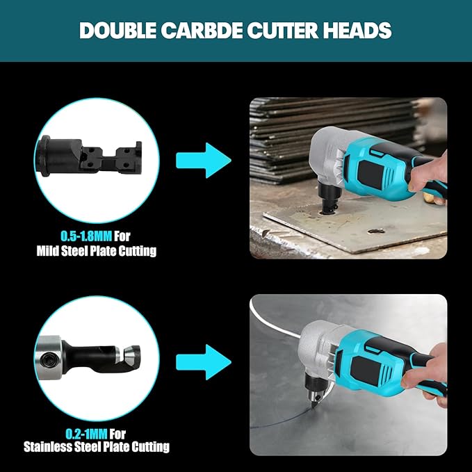 18 Gauge Metal Nibbler Compatible with Makita 18v Battery, Cordless 1200RPM Speed Brushless Shear Tool, 2 Cutting Heads, 2.0 Battery & Charger Kit, for Stainless Steel, Sheet Aluminium, Plastic