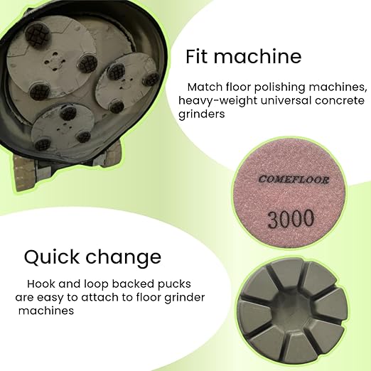Diamond Floor Polishing Pucks for Terrazzo, Marble, Granite, Concrete Floor, 3 Inch 15mm Resin Bond Hook and Loop Polishing Pad, 3000#, 3PCS