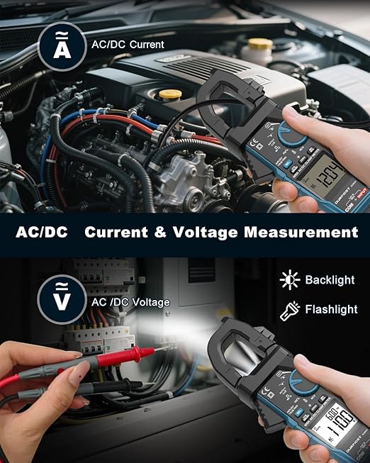 Clamp Meter DURFICST Digital Inrush Clamp Multimeter AC/DC 600A 6000 Counts Amp Voltage Tester with VFD, LOZ Mode，Measures AC/DC Current Voltage NCV Temperature Resistance Capacitance Frequency