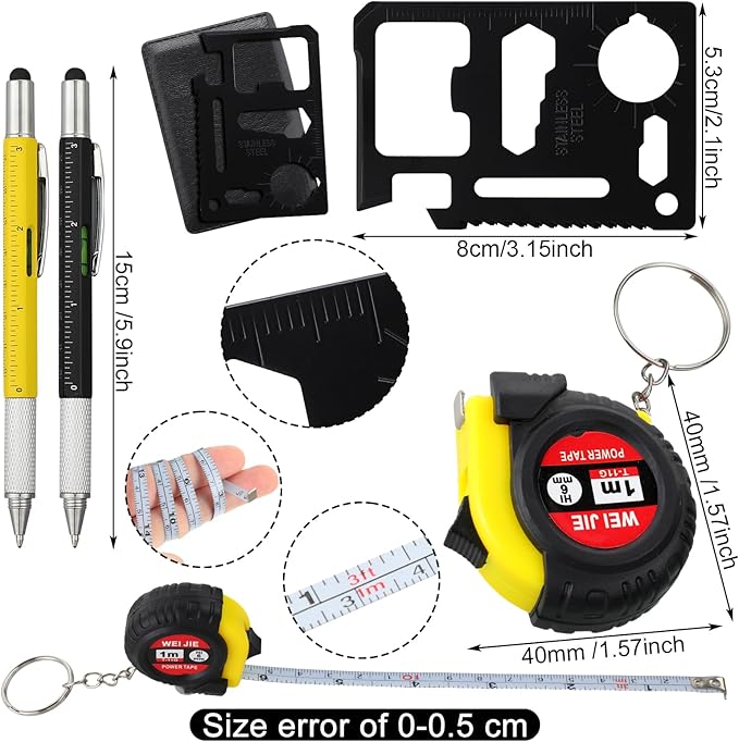 72 Pcs Mini Tape Screwdriver Keychain Set Christmas Men Gifts Bulk Adult Party Favors Multitool Pen Card Tool Measuring Keychains Stocking Christmas Stuffers for Men Dad (Yellow,Black)