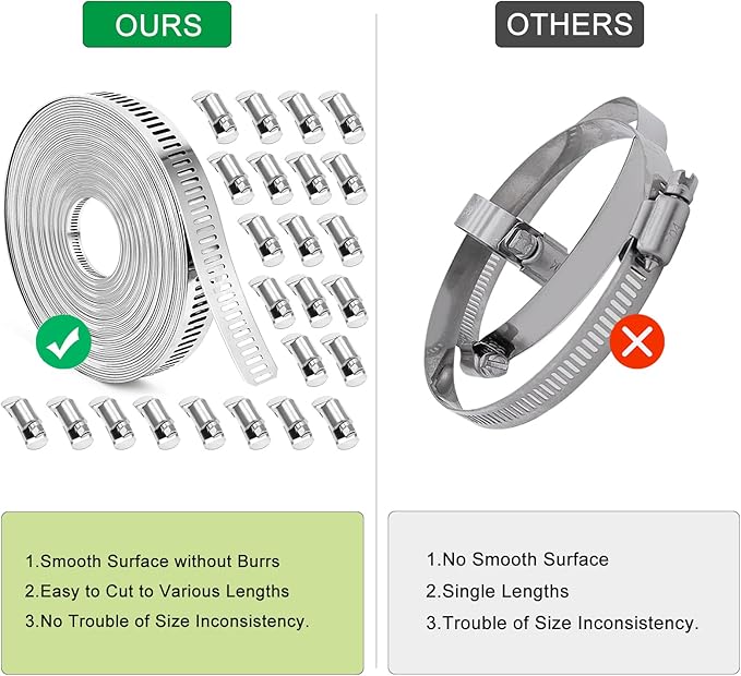 Hose Clamps, DIY 56 FT Metal Strap + 24 Fasteners, Hose Clamps Stainless Steel, Large Adjustable Hose Clamp Pipe Clamp for Pipe Automotive Mechanical Applications
