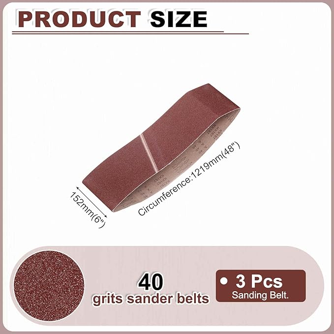 HARFINGTON 6 x 48 Inch Sanding Belts, 2 Pcs 40 Grits Aluminum Oxide Abrasive Belt Sander File Belt for Woodworking, Metal Polishing, Knife Sharpener