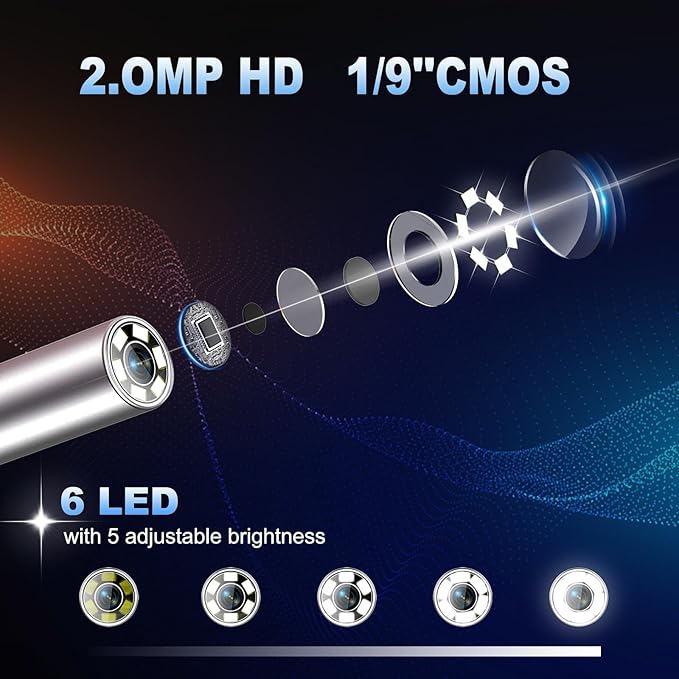 360 Articulating Borescope, 5" Monitor, 6.2mm Industrial Inspection Camera with 4-Way Joystick Articulation and 5.0FT Semi-Rigid Snake Tube, HD Endoscope for Automotive, Pipe & Equipment
