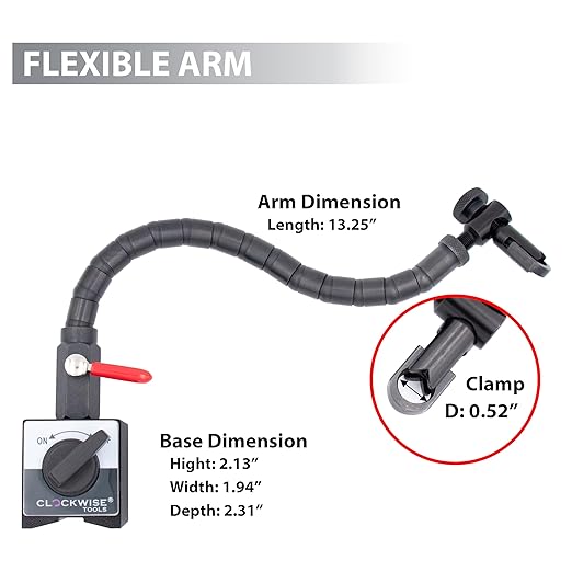 Clockwise Tools Magnetic Base, MGBR-04, Flexible Arm Magnetic Stand for Digital Dial Indicators, 176lbs Max Pull