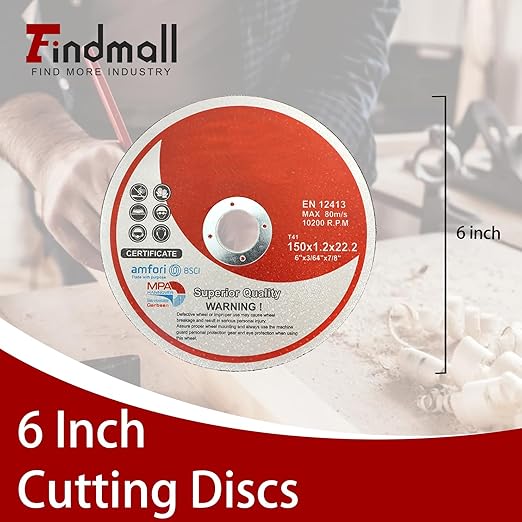 findmall 100 Pack 6" x.045 x7/8" Cut-Off Wheel - Metal and Stainless Steel Cutting Discs, Fir for Cutting Steel, Iron, Plastic, Stainless Steel, Etc