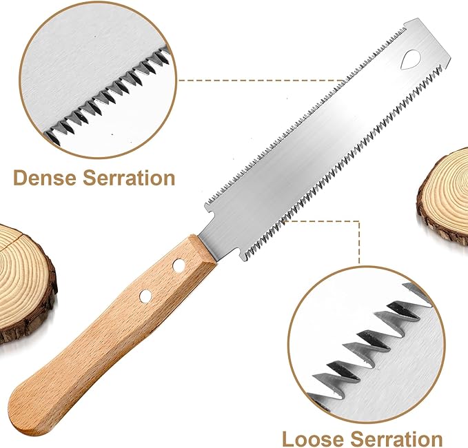 Gisafai 2 Pcs 6 Inch Small Woodworking Hand Saw Japanese Flush Cut Flexible Double Edge Tpi 17/14 Pull Woodworking Saw for Craft Mini Wood Handle Garden Trim for Hardwoods Softwoods DIY
