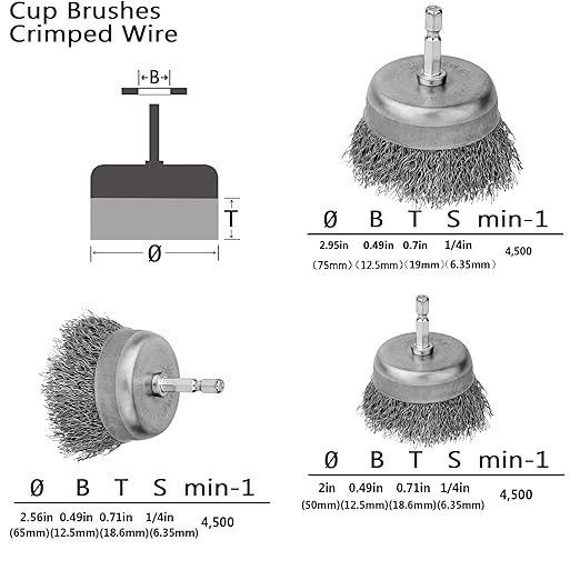 Wire Wheel Cup Brush Set,0.012-Inch Coarse Crimped Carbon Steel,Die Grinder Wire Brush for Drill,1/4In Hex Shank,Wire Drill Brush Set (24 Pack)