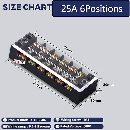 Terminal Block (8 Sets) 8Pcs 6 Positions Dual Row 600V 25A Screw Terminal Strip Blocks with Cover&8Pcs Pre-Insulated Barrier Termina Block Strip& 48Pcs Insulated Fork Wire Connector