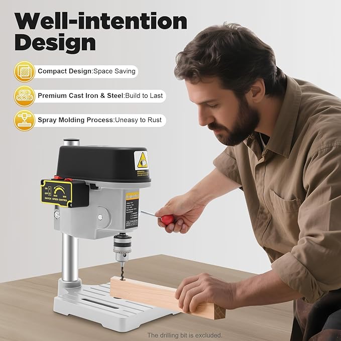 340W Bench Drill Press 3 Adjustable Speed Tabletop Drilling Machine Mini Precision Benchtop for Metal Wooden Jewelry DIY and Crafts Projects