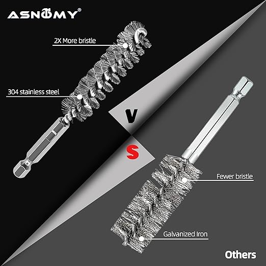 ASNOMY 6Pcs Wire Bore Brush for Drill,1/2” 3/4” 1” Stainless Steel Copper Pipe Cleaner Set for Power Drill Cleaning,Abrasive Drill Wire Brush with 1/4" Hex Shank