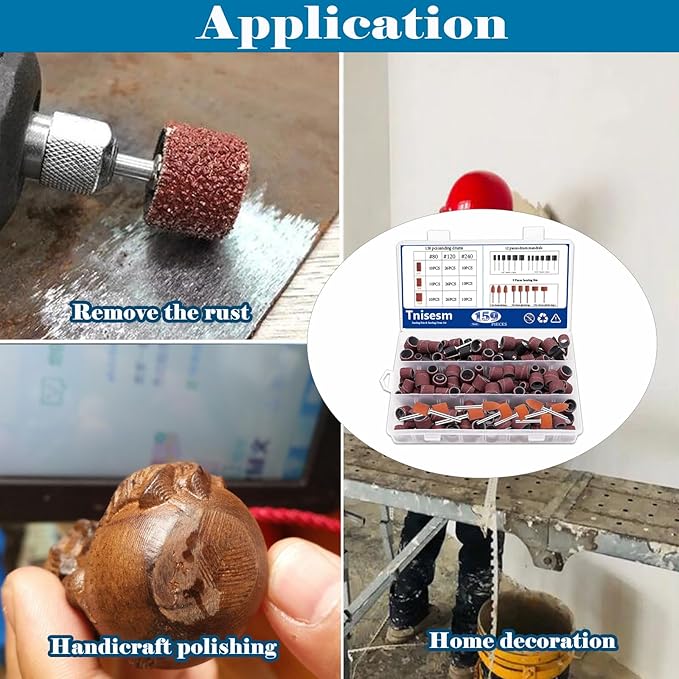 Tnisesm 159Pcs Sanding Drum Set for Dremel Rotary Tools-Includes 138 Aluminum Oxide Drum Sander Sanding Sleeves (80,120,240 Grit),12 Drum Mandrels and 9 Sanding Bits,Sanding Bits Tool Accessories