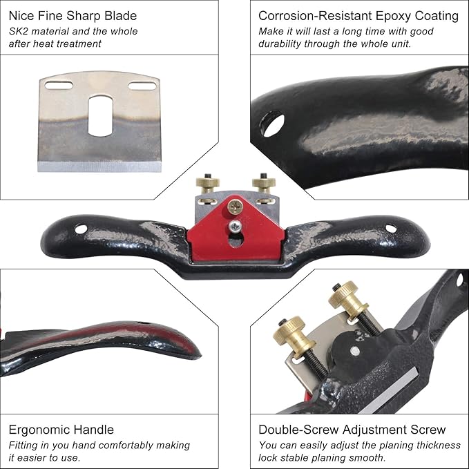 2pcs Adjustable SpokeShave with Flat Base, 6pcs Metal Blade and 1pcs Portable Woodworking Planes Wood Working Hand Tool Perfect for Wood Craft, Craver, Working