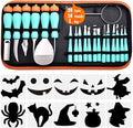 Pumpkin Carving Kit Heavy Duty Stainless Steel Tools with Carrying Case (Total 31 Pieces) Pumpkin Carver Pumpkin Sculpting Set Halloween Party Decorating with pumpkin gutter (Light cyan)