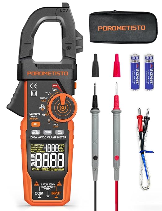 Digital Inrush Clamp Meter, CM06Pro Clamp Multimeter, T-RMS 6000 Counts 1000A Amp Voltage Tester with VFD, LOZ, Measures NCV, AC/DC Voltage Current, Continuity Capacitance Resistance