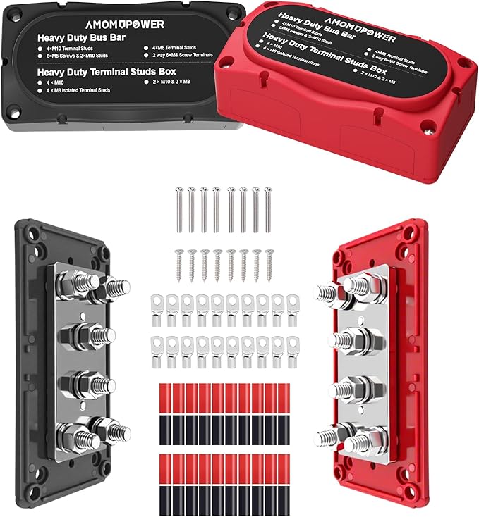 450A Bus Bar 12v Power Distribution Block 6 x 5/16"(M8) Terminal Block Heavy Duty Waterproof Buss Bar Junction Block Marine Battery Bus bar for Automotive Boat Solar System
