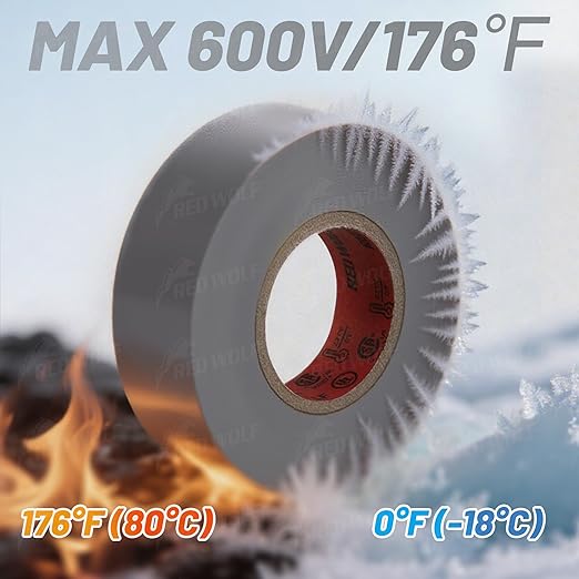 RED WOLF 10 Pack Gray Electrical Tape 3/4 Inch x 66 Ft Industrial Grade UL/CSA Listed 7 Mil Thick Flame Retardant High Temp Waterproof Electrical PVC Tape Electric Super Vinyl Rated 600V