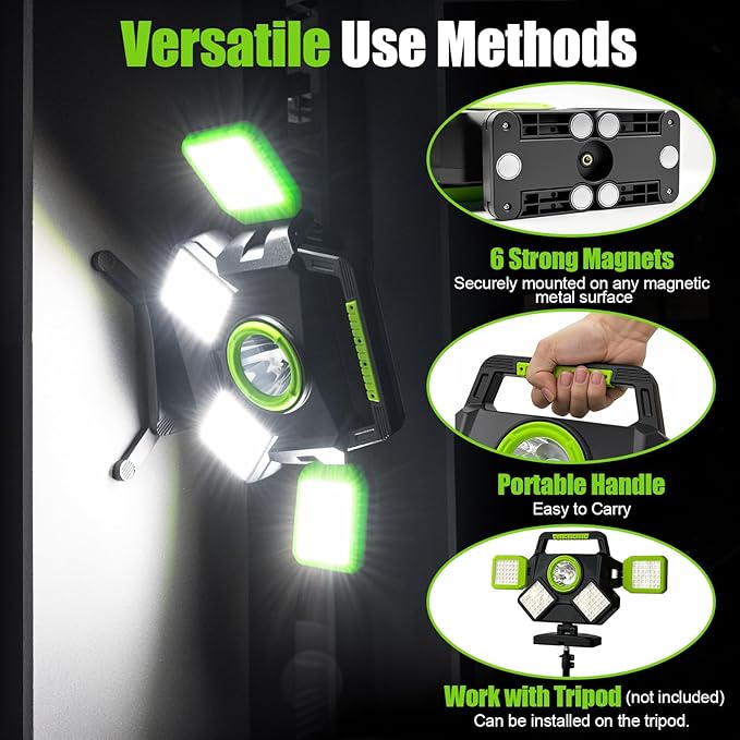 SYLSTAR 55W Rechargeable Work Light, 5000LM Magnetic Work Light, Foldable&360° Rotatable Led Work Light with 6 Light Modes, Portable Work Lights for Mechanic Jobsite Workshop Car Repairing