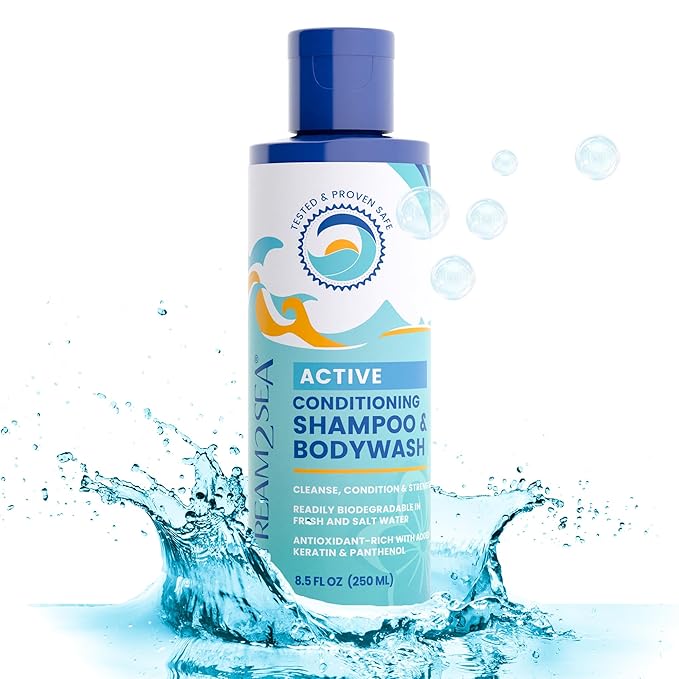 Non Toxic Shampoo and Conditioner, Body Wash 3 in 1 for Swim - Reef Safe Swimmers Shampoo for Men, Women or Kids - All Natural Organic Shampoo and Conditioner Set with Biodegradable Soap for Camping