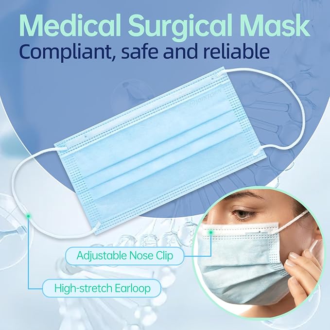 Jointown Disposable Face Masks, ASTM Level 2 Surgical Mask with 3 Ply Protection & Elastic Earloop, 2000 Pack Blue