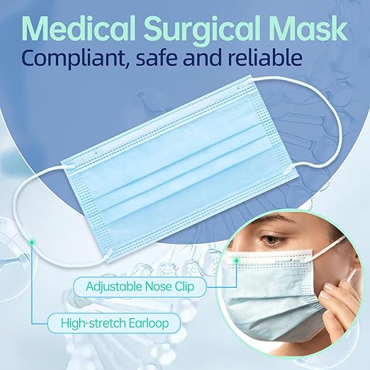 Jointown Disposable Face Masks, ASTM Level 3 Surgical Mask with 3 Ply Protection & Elastic Earloop, 2000 Pack Blue