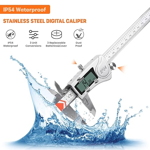 HARDELL Digital Caliper 12 Inch, All Stainless Steel digtial Caliper Measuring Tool with 3-Batteries & Extra Cover, IP54 Waterproof Micrometer Vernier Caliper, Inch/MM/Fraction, Auto-Off