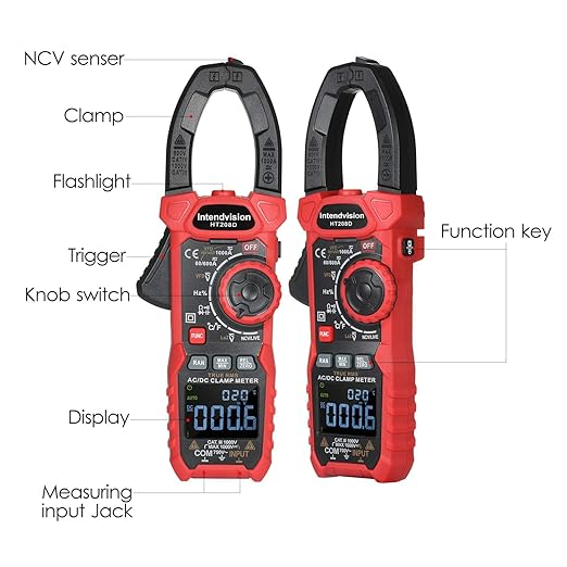 Intendvision Inrush Clamp Meter 1000A True RMS AC/DC Current Amp Meter, VFD, LOZ Mode, 6000 Counts, Measures Current Voltage Temperature Capacitance Resistance Diodes Continuity Duty-Cycle