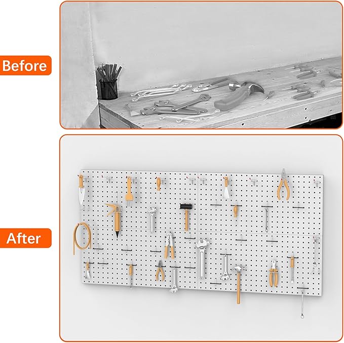 TORACK 4Pcs Metal Pegboard Panels(12" x 24") for Wall, Garage Tools Organizer Pegboard for Workbench, Modular Peg Board, Tool Organizer Board Kit(Pack of 4, Grey)