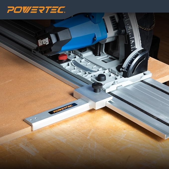 POWERTEC Track Saw Guide Rail Square, 90° Right Angle Guide Rail Protractor, Adjustable Square Guide Compatible with Festool,Makita,Milwaukee, Ridgid,Kreg (71962)
