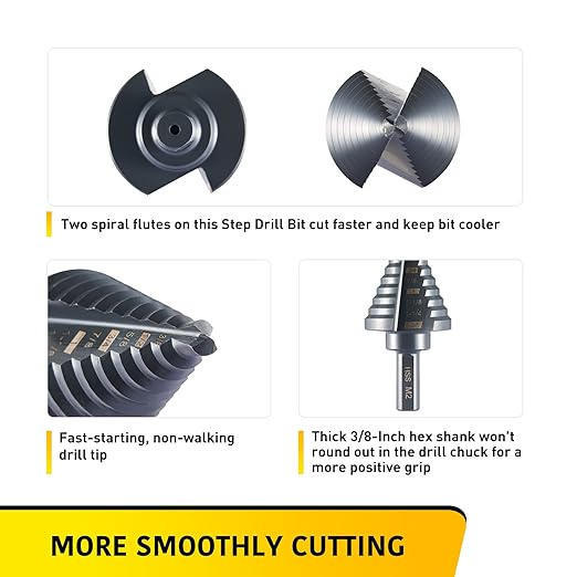 5-Piece M2 HSS Step Drill Bits Set, 1/8"-1-3/8" High-Speed Steel Unibit Kit with Storage Case, 50 Sizes Multi-Hole Precision Bits for Sheet Metal, Steel, Aluminum, Professional & Home Tool Set