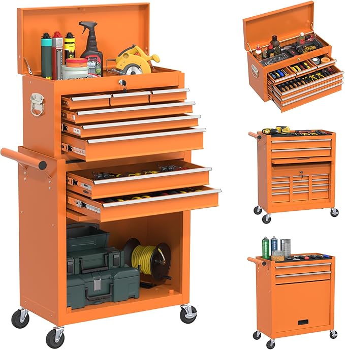 Rolling Tool Box with Wheels, 8-Drawer High Capacity Tool Chest with Drawers, Removable Storage Toolbox with Lock for Garage, Workshop