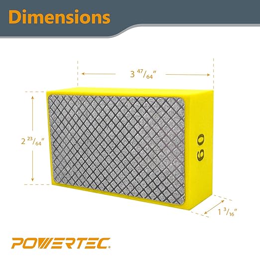 POWERTEC 72305 Diamond Hand Polishing Pads 2Pack, 60 & 200 Grits, Diamond Sanding Block for Polishing and Grinding Porcelain, Ceramic Tile, Glass, Granite, Stone, Wood & Metal