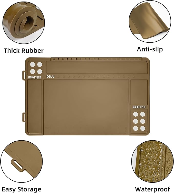 Gun Cleaning Mat, Premium Magnetic Pad With Organizer Parts Tray, Anti-Slip Rubberized Pistol Mat, Protective Workbench Mat for Gun Cleaning (16.5"x 10.43")