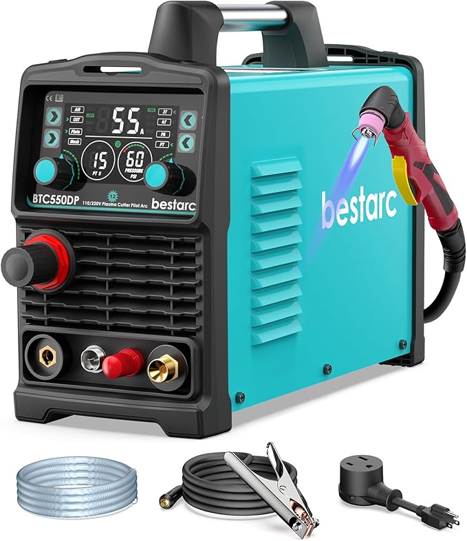 Plasma Cutter, [Pilot Arc][Large LED Display][Air Sensor] 55A bestarc Plasma Cutter Machine 110/220V Dual Voltage, 1/2 Inch Clean Cut 4/5 Inch Max Cut, Post Flow Mesh, 2T/4T for Beginners DIY