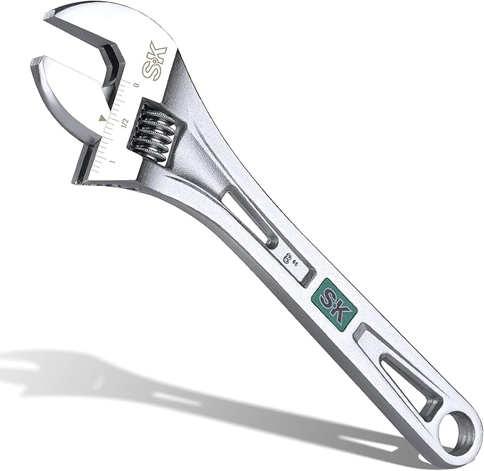 SK 8-Inch Adjustable Wrench, 1" Jaw Capacity, Cr-V Steel, SAE&Metric Scales