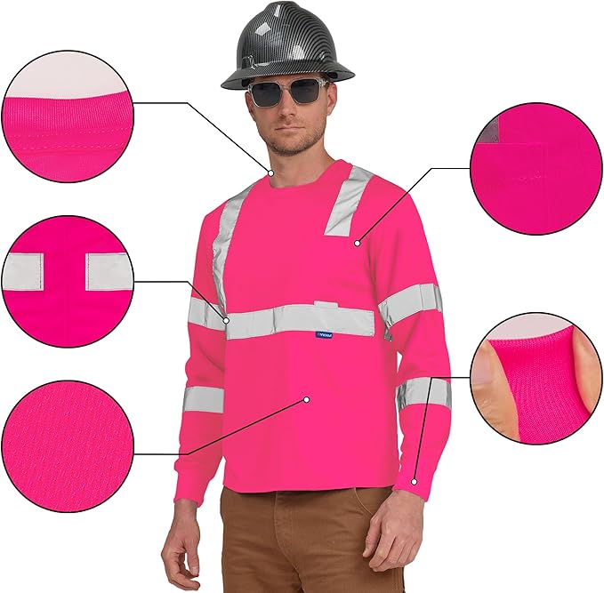 AYKRM Safety T Shirt Reflective High Visibility hi vis Long Sleeve T Shirt (XS-6XL)