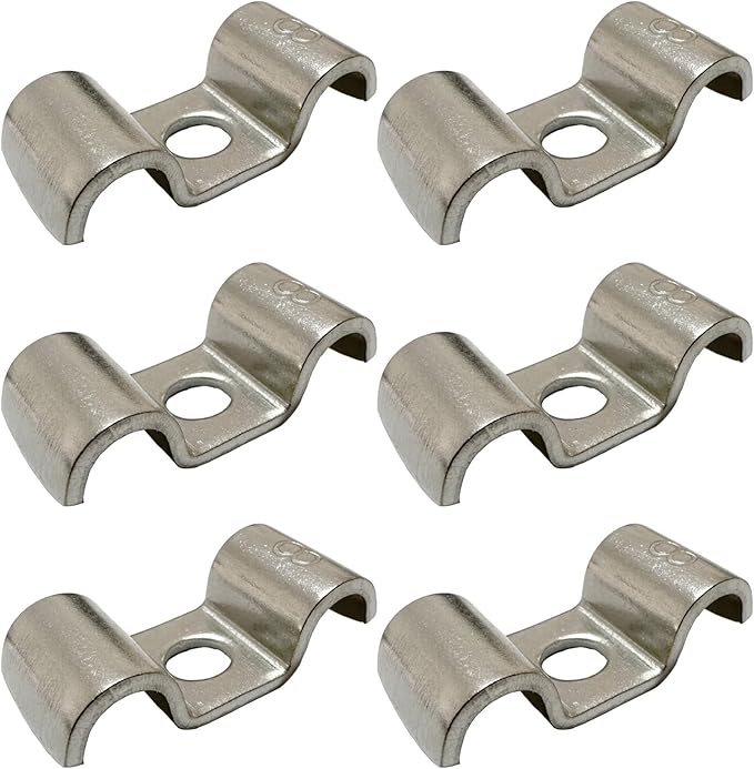 6pcs 8mm(1/3 inch) Double Line Clamp Heavy Duty 1 Hole Conduit Strap 304 Stainless Steel M-Type Pipe Strap For Wire Pipe Cord Installation