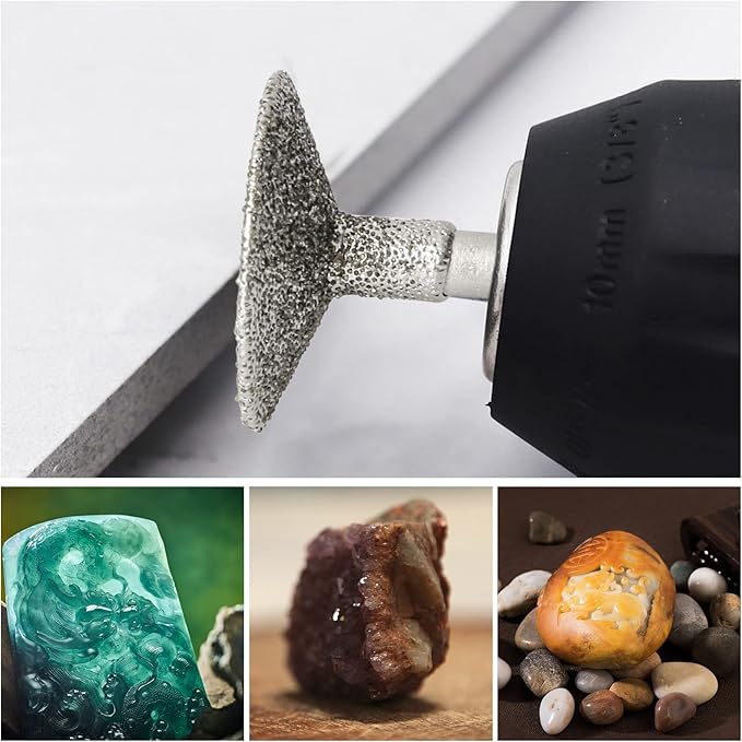 Stone Carving Set Diamond Burr Bits Compatible with Dremel, 17PCS Polishing Kits Rotary Tools Accessories with 2.35mm 3mm Shank T Shape for Carving, Engraving, Grinding, Stone, Rocks, Jewelry, Glass