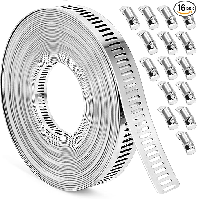 Hose Clamps, DIY 36 FT Metal Strap + 15 Fasteners, Hose Clamps Stainless Steel, Large Adjustable Hose Clamp Pipe Clamp for Pipe Automotive Mechanical Applications