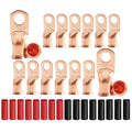 8Pcs 1/0 AWG 3/8" Stud and 8Pcs 1/0 AWG 5/16" Stud Heavy Duty Copper Wire Lugs with 16Pcs Heat Shrink Tubing Ring Terminals 1/0 Gauge Battery Cable Ends Bare Copper Eyelets