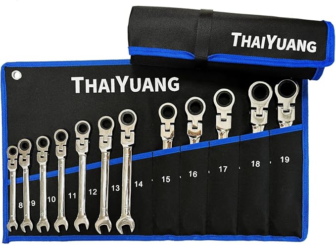 2-Pieces Wrench Roll Up Pouch, Heavy Duty Canvas Tool Wrench Organizer Bag 14pockets Metric+ 13pockets SAE (Only Pouch)