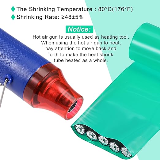 MECCANIXITY Battery Wrap PVC Heat Shrink Tubing 48mm Dia 75mm Flat 10 Feet(3meters) Green Good Insulation for Battery Pack
