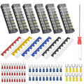73Pcs(6Sets) Terminal Block Set, 6Pcs 8 Positions 600V 25A Dual Row Screw Terminal Strip Block + 6Pcs Pre-Insulated Terminals Barrier Strip + 60Pcs Insulated Fork Wire Connector by CGele…