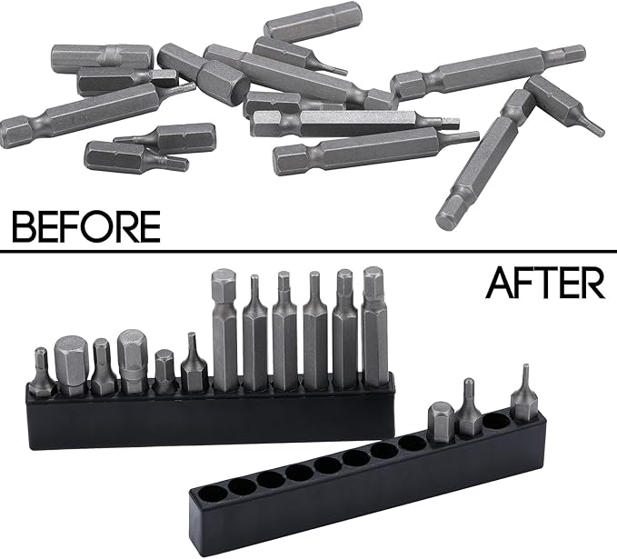 Kigley 20 Pcs 12 Holes Hex Shank Bit Holder Screwdriver Head Drill Bit Organizer Plastic Storage Case Fit for 1/4 Inch Hex Shank (Black)