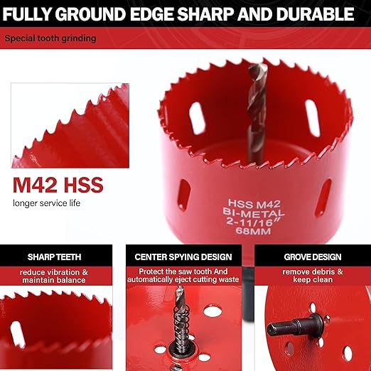 Bi-Metal Hole Saw Set, 22PCS Hole Saw Kit with Arbors and Drill Bits, 3/4" to 2-11/12" 12 PCS Saw Blades with case for Metal, Wood, Plywood, Drywall, PVC Board, and Plastic