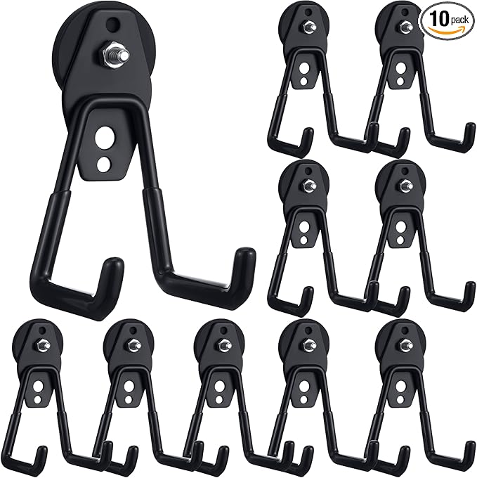 Landhoow Large Magnetic Hooks Heavy Duty Garage Magnet Hooks Strong Storage Utility Magnetic Hangers with Anti Slip Rubber Coating for Indoor and Outdoor Hanging(Black,10 Pcs)