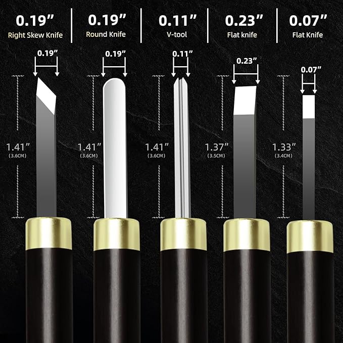BAIQI Carve Tool Set High Carbon Steel Sharp Engrave Kit 5 Pcs Hand Carve Tool Kit for Wood Soap Stone Seal Sculpture Engraving Cutting Knife Set DIY Craft