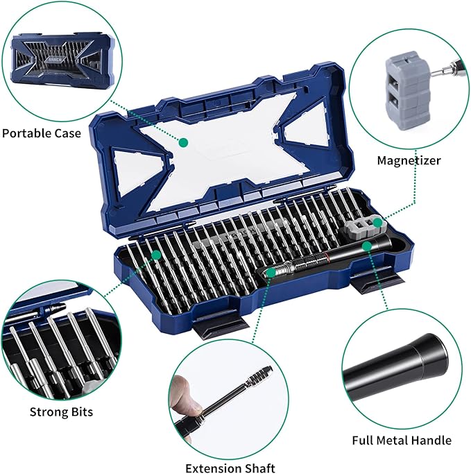Precision Screwdriver Set,Premium Ergonomic Screwdriver with 55 High Strength Magnetic Screw Driver Bits for Computer Watches Jewelers and other Small Electronics Repair.